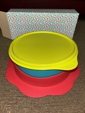 New TUPPERWARE Kids Feeding Bowl 16oz Anti Slip With Lid Seal Lime Green Teal 