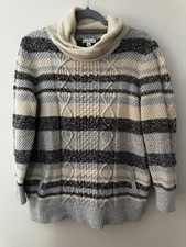 LL Bean Signature Women  s XL Cowl Neck Cable Knit Sweater Gray Cream