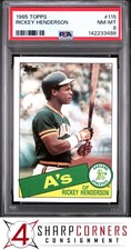 1985 TOPPS #115 RICKEY HENDERSON ATHLETICS HOF PSA 8