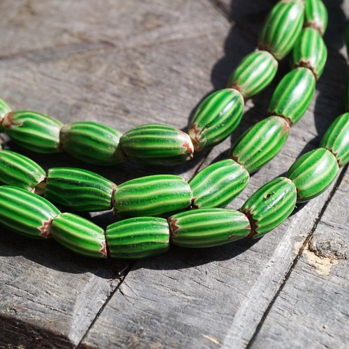 Vintage Venetian Watermelon Chevron Beads (6-7mm) - 100 yrs old (358B519)
