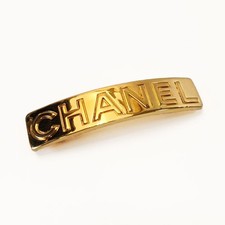 CHANEL Gold Logo Hair Barrette Clip 3.74 x 0.79 in Made in France 9826