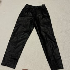 Vintage 80  s High Waist Leather Ankle Pants Pleated Womens Size 8 Black