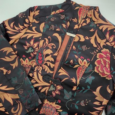 Soft Surroundings Jacket Black Floral Brocade Frog Closure Womens Medium