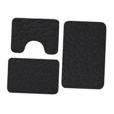 3 Piece Black Memory Foam Bath Rugs Set - Non-Slip - Ultra Soft