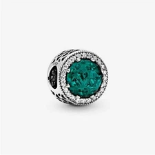 Christmas Green Radiant Hearts Crystals Clear CZ Pandora Charm Silver S925 ALE