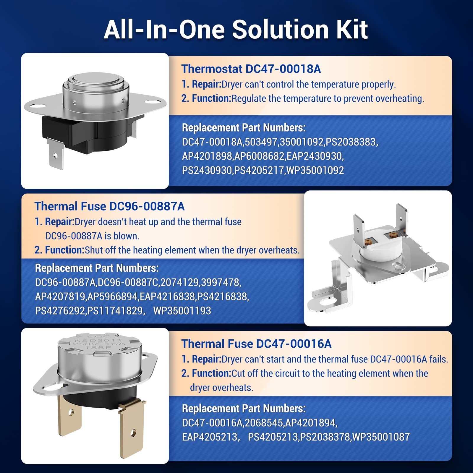 Upgraded Dryer Heating Element for Samsung，DC47-00019A Heating Element fo