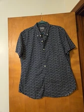 Bonobos Slim Fit Chevron Print Blue & White Short Sleeve Shirt Size XL
