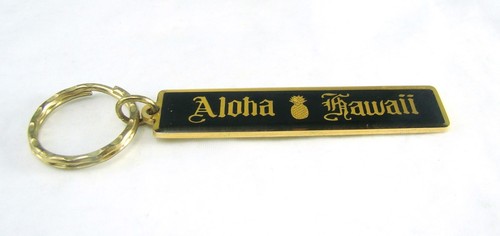 Aloha Hawaii Pineapple Black & Gold Souvenir Key Chain Ring Robbie ...