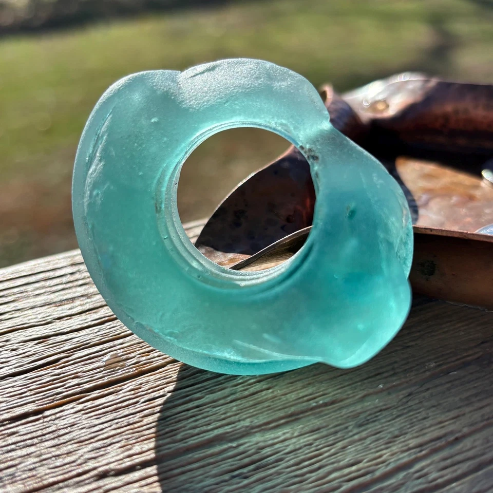 Vidrio Mar Azul - Raro Grueso Vintage Río Caído Vidrio con Ranuras Decoración Foto 4 de 4