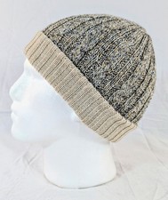 Extra Soft Baby Alpaca Reversible Cable Knit Beanie Beige Gray Handmade Unisex