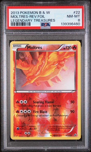 2013 POKEMON B&W LEGEND TREASURES #22 MOLTRES-REVERSE FOIL PSA 8