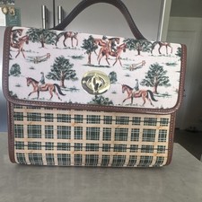 Multicolor Plaid Horse Satchel Top Handle Bag...