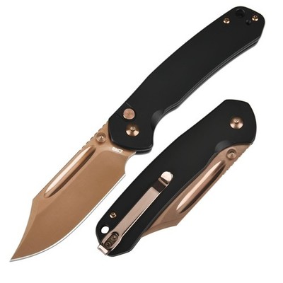 CJRB Bowie Pyrite Pocket Knife, Folding Knife with 3.15'' AR-RPM9 Steel Rose Gol