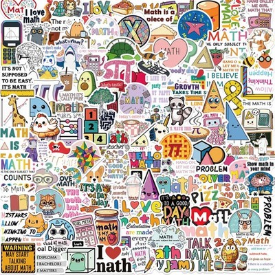 Math Themed Waterproof Vinyl Stickers, 110 Pcs, Decorative Educational Pink 