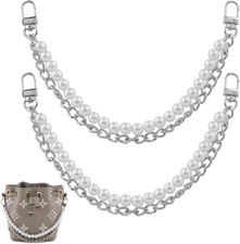 2Pcs Pearl Purse Chain,Bag Purse Charms Chain for Handbags,Metal Purse Strap Ext