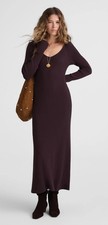 Madewell The Signature Knit V-Neck Midi Dress Women's Size XS in Espresso NWT