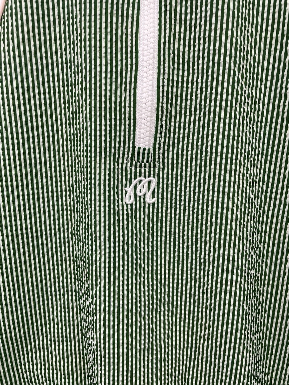 Malbon Valero Pullover Seersucker Quarter Zip Garden Green Large NWT image 6