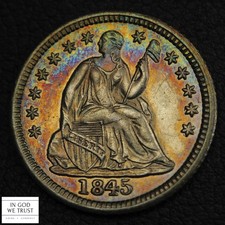 1845 Seated Liberty Silver Half Dime H10C (GORGEOUS TONING!!!)