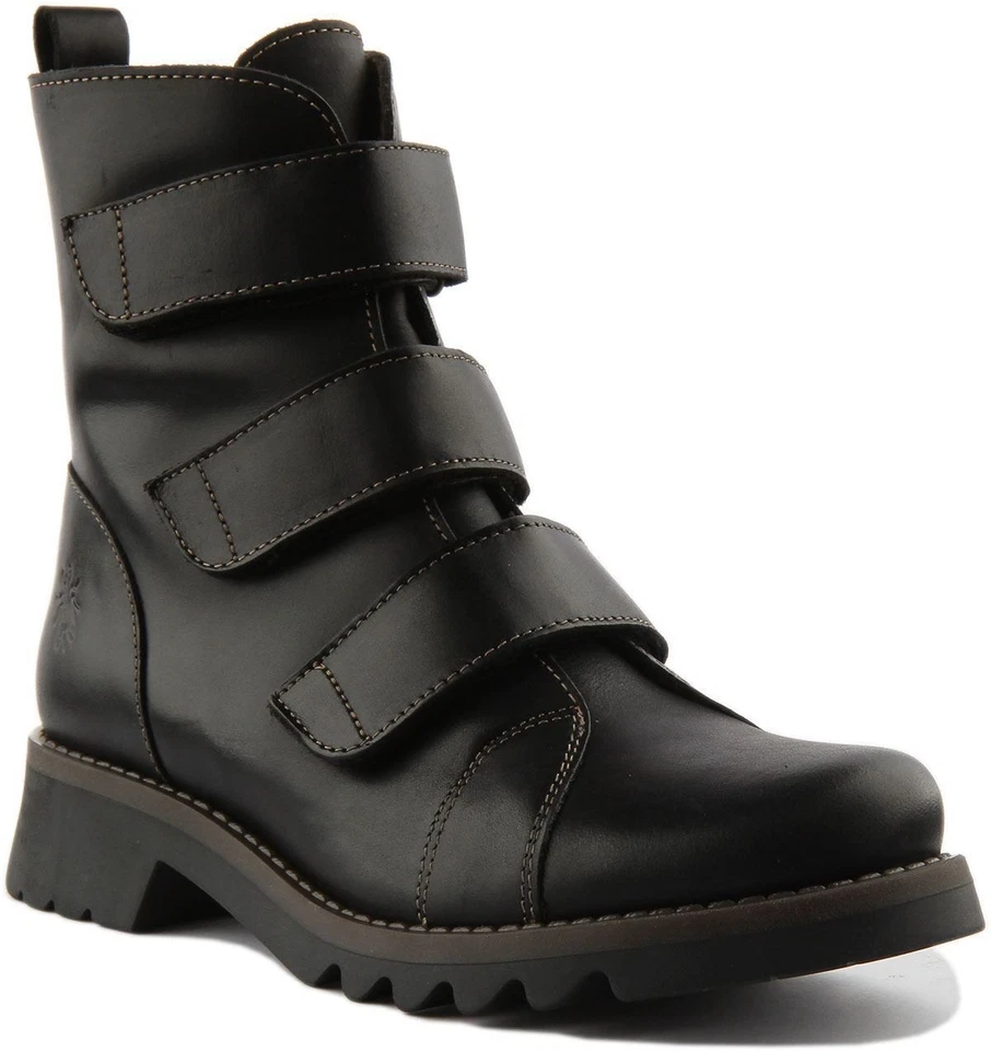 FLY LONDON Rach 790 Sangles Latérales Cuir Bottines Noir Femmes UK Taille 3 - 8 - Photo 1/4
