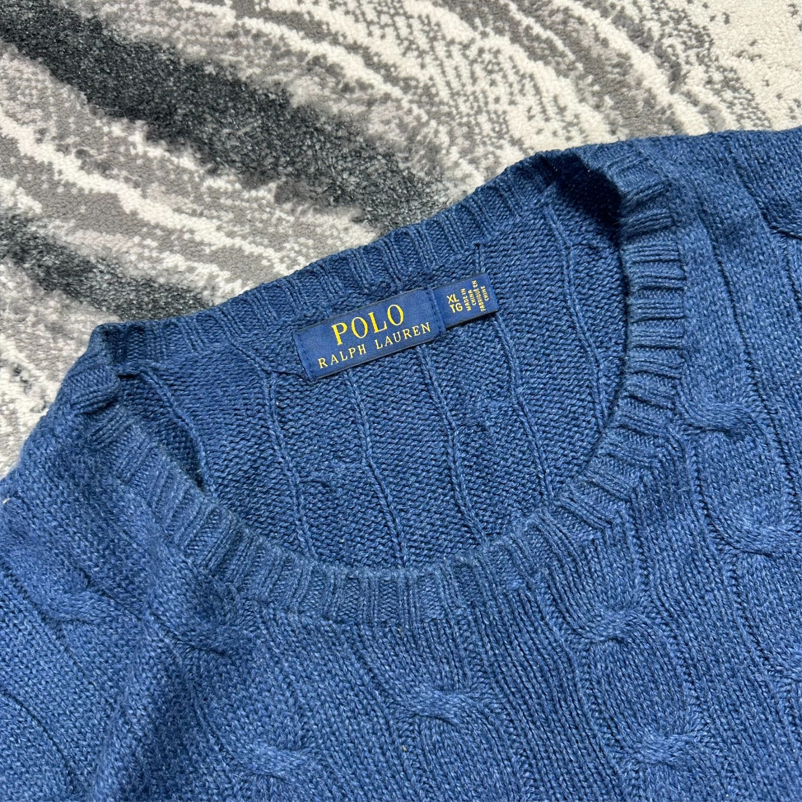 Vintage Ralph Lauren 2000's Y2K Blue Oversized XL Crew Neck Cable Knit Jumper image 3