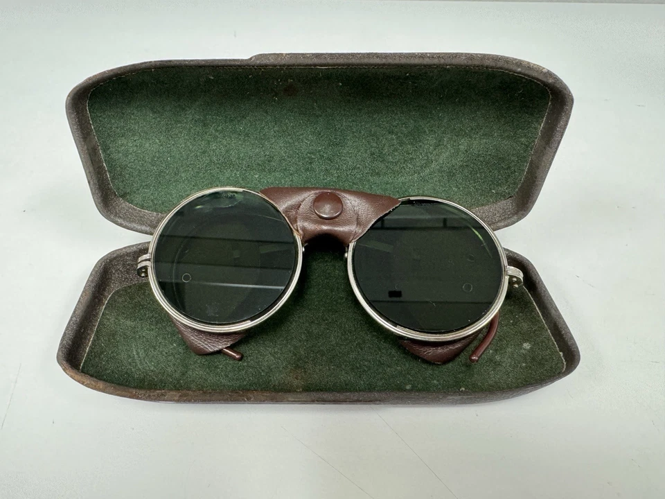 Gafas de sol Wilson Mountaineering Steampunk verdes - 1970 - cuero - estuche incluido Foto 4 de 4