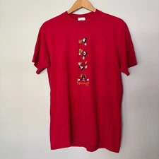 Disney by Genus VTG 90s Falling Mickey Mouse Embroidered T-Shirt-Red-Size L