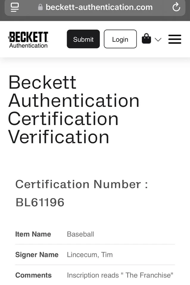 TIM LINCECUM SIGNED 2009 ALL STAR GAME ROMLB SF GIANTS THE FRANCHISE BECKETT BAS - Image 4 of 4