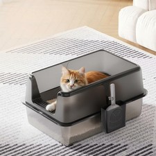 Stainless Steel Cat Litter Box w/Lid High Sides Large 60cm Metal Pan