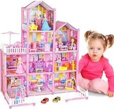 "Princess Doll House,4-Story 10 Rooms Kids Play Dollhouse Playset with 2 Dolls..