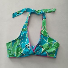 Blue Boho Y2K VTG Swim Tropical Resort Beach Floral Vacation Bikini Top Large 36