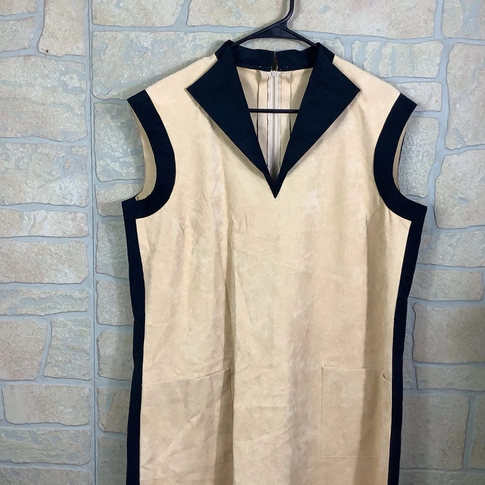 Vestido Adele Simpson Talla 16 Marrón Camel Negro Gamuza Sin Mangas De Colección Foto 3 de 4