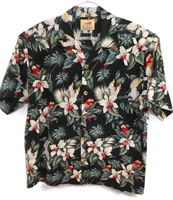 Vintage Paradise On A Hanger Shirt Mens XL Black Hawaiian Parrot Aloha 90s