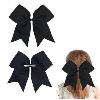 2 PCS Jumbo Cheerleading Bow 8Inch Large Cheer Hair Bows Alligator Clip Black