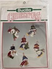 Vintage NOS Bucilla 82742 Christmas Snowbabies Snowman Ornament Kit Felt Sequin