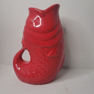 Bistro Brights Gurgling Fish Pitcher Vase Jug Red 7.5''
