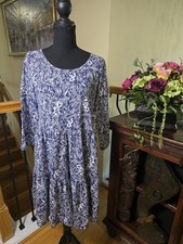 Lilly Pulitzer Navy Blue White Floral Cotton Tiered Dress 3/4 Sleeve Medium 