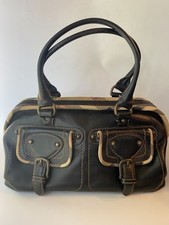 VTG Burberry Brown Leather Two Front Pocket Satchel Bag Signature Pattern Trim