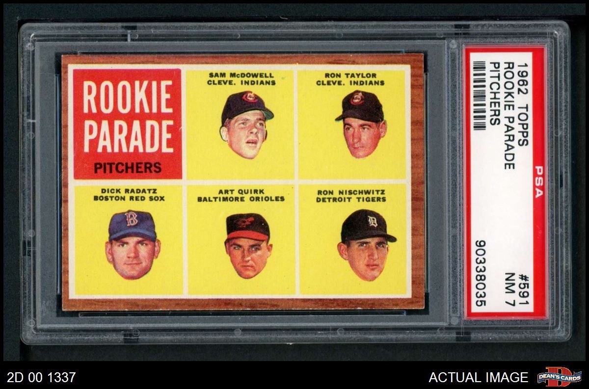 1962 Topps #591 Sam McDowell Rookie Parade - Pitchers PSA 7 - NM