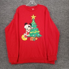 Disney Sweatshirt Mens XL Red Mickey Mouse Christmas Graphic Print Pullover