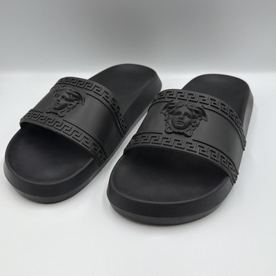 Versace Medusa Slide Sandals Black Rubber Mens 9 