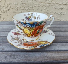 Aynsley  Teacup Saucer Poppies ENGLAND Nice Free Shipping