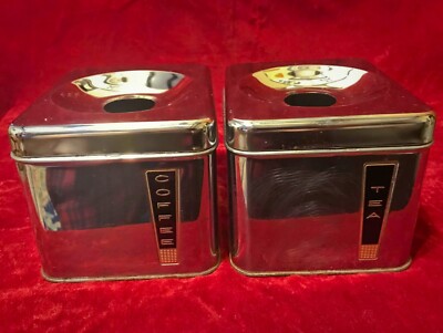 VINTAGE Metal Canisters COFFEE and TEA 1950's AS IS Nice Kitchen Decor!