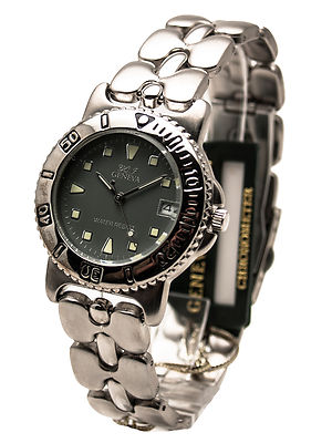 GQI GENEVA:MEN'S STAINLESS STEEL BAND ROUND CASE DATE WATCH