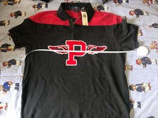 Polo Ralph Lauren Black Red P Wing Custom Fit Mesh Shirt Medium