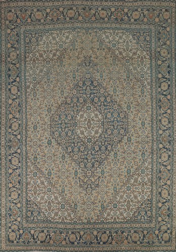 Traditional Vintage Muted Beige Handmade Wool Geometric Tebriz Area Rug 8x11