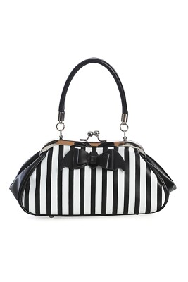 BANNED Apparel Handtasche weiß Gothic Punk Retro Streifen Fledermaus Schleife Night of Mystery