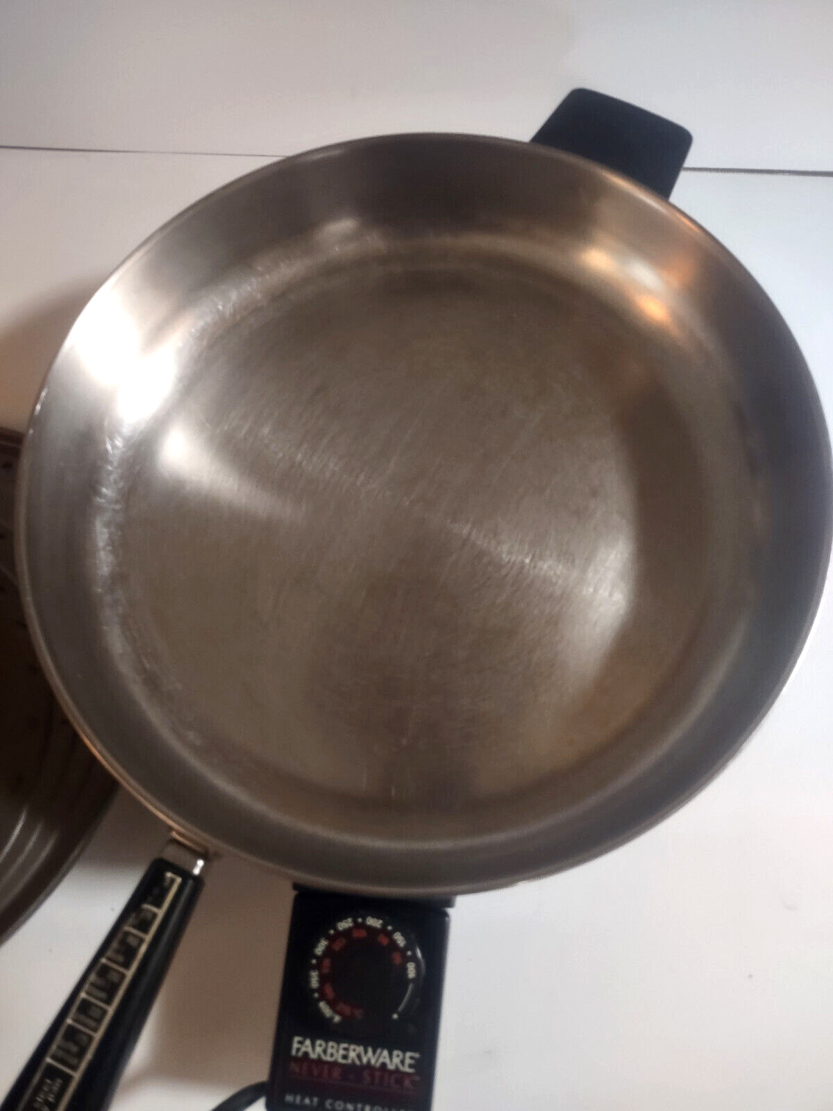 Vintage Faberware FSS300 Stainless Steel Electric Skillet Pan w/ lid  and probe
