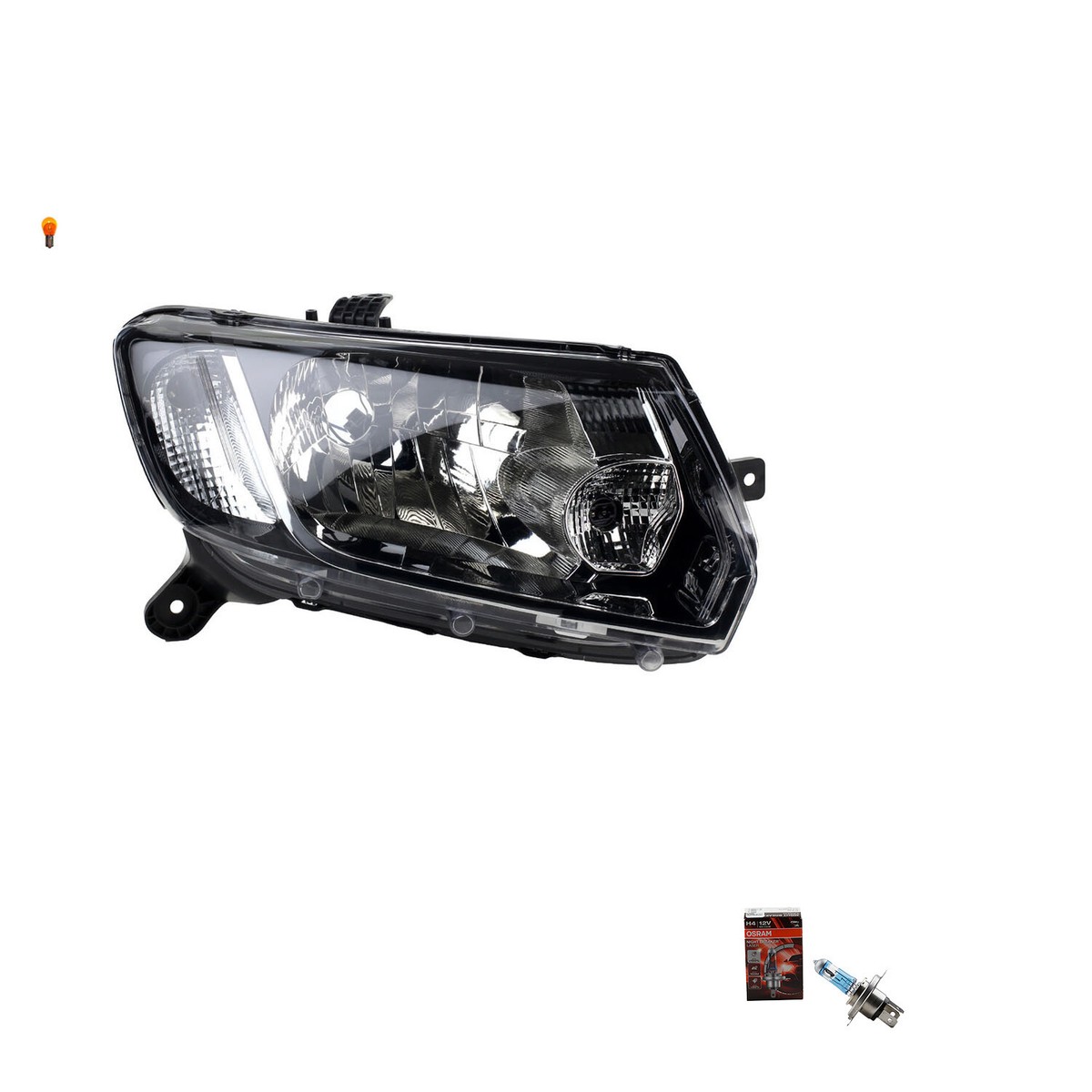 Johns Scheinwerfer H4 Links – Für Dacia Logan (09/04–05/08) & Logan MCV (02/07–10/08) – Inkl. Leuchtmittel, E-geprüft, Mit Blinker
