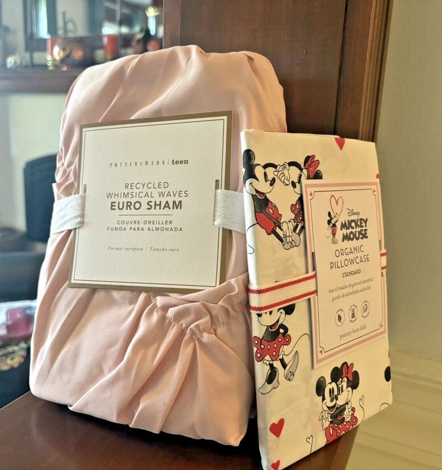 Pottery Barn holiday pillow sham +Mickey Mouse floral Disney princess pink SET - - Image 3 of 4