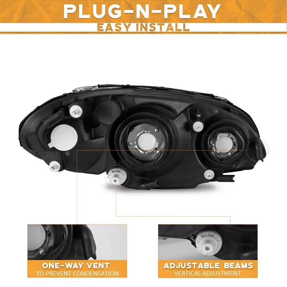 Headlights For 2001-2005 Chrysler PT Cruiser Chrome Headlamps Left & Right Pair Foto 3 de 4